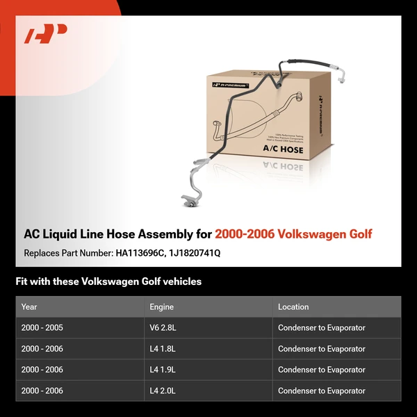 AC Liquid Line Hose Assembly for 2000-2006 Volkswagen Golf