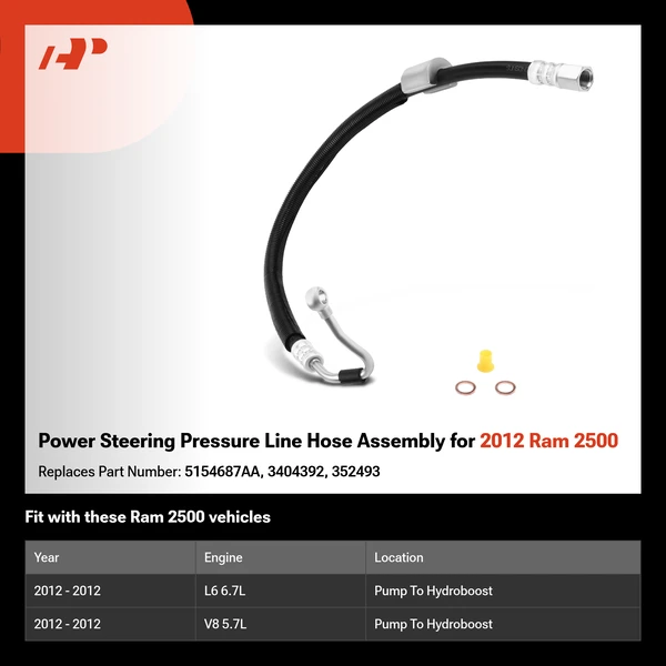 Power Steering Pressure Line Hose Assembly for 2012 Ram 2500