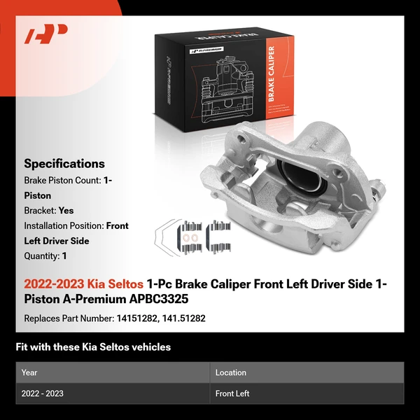 2022-2023 Kia Seltos 1-Pc Brake Caliper Front Left Driver Side 1-Piston A-Premium APBC3325