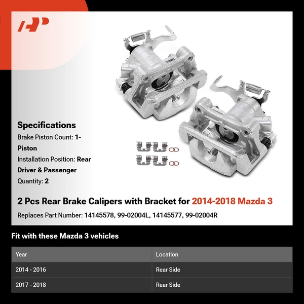 2 Pcs Rear Brake Calipers with Bracket for 2014-2018 Mazda 3
