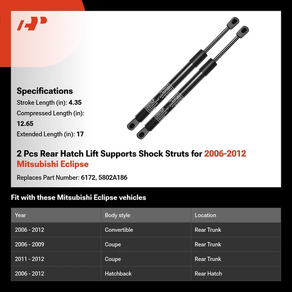 2 Pcs Rear Hatch Lift Supports Shock Struts for 2006-2012 Mitsubishi Eclipse