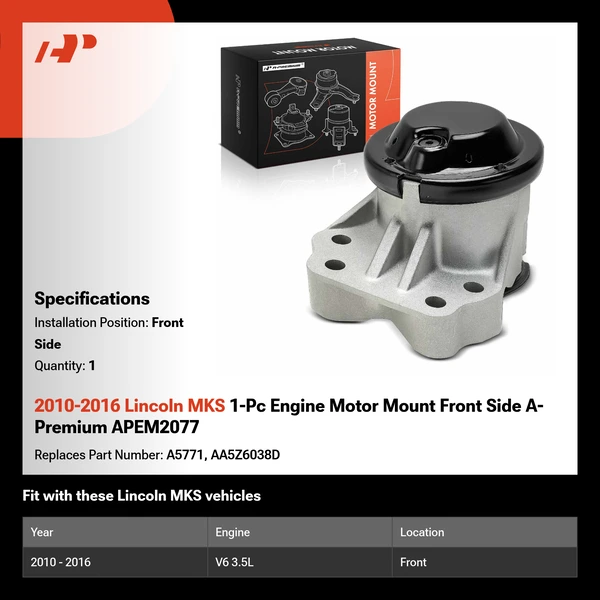 2010-2016 Lincoln MKS 1-Pc Engine Motor Mount Front Side A-Premium APEM2077