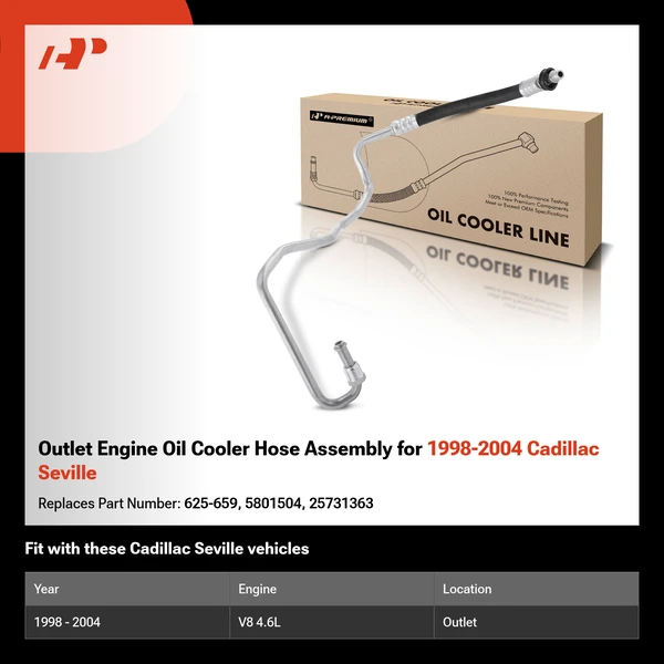 Outlet Engine Oil Cooler Hose Assembly for 1998-2004 Cadillac Seville