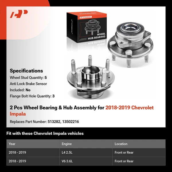 2 Pcs Wheel Bearing & Hub Assembly for 2018-2019 Chevrolet Impala