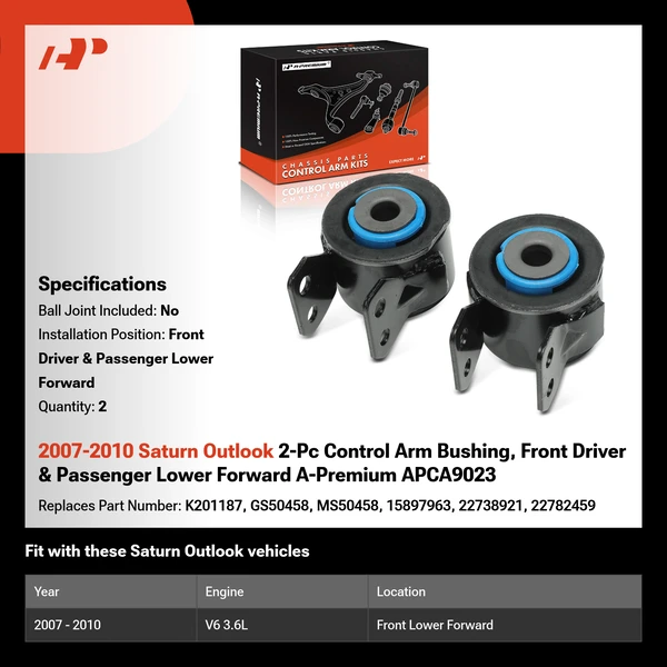 2007-2010 Saturn Outlook 2-Pc Control Arm Bushing, Front Driver & Passenger Lower Forward A-Premium APCA9023