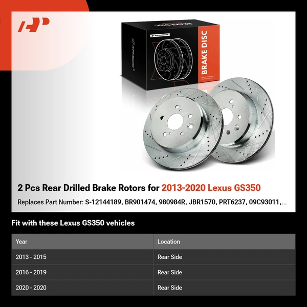 2 Pcs Rear Drilled Brake Rotors for 2013-2020 Lexus GS350