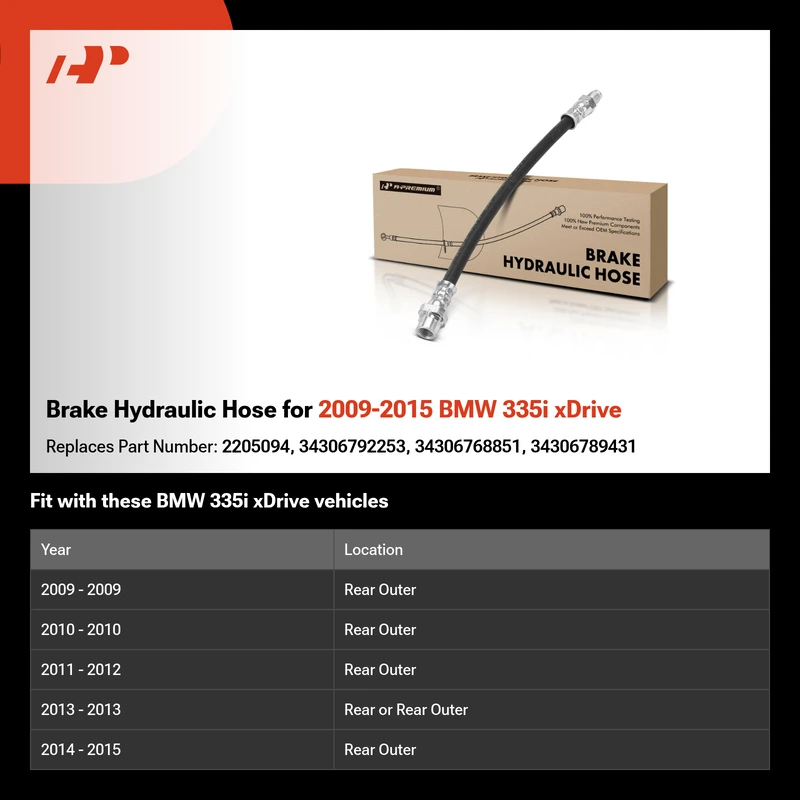 Brake Hydraulic Hose for 2009-2015 BMW 335i xDrive