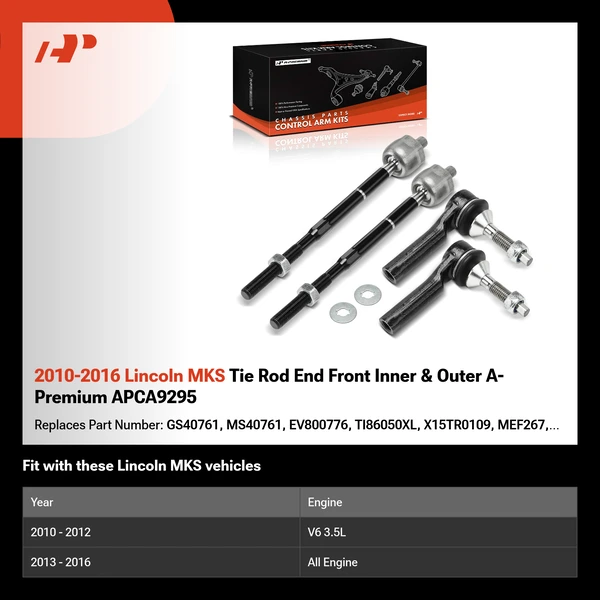 2010-2016 Lincoln MKS Tie Rod End Front Inner & Outer A-Premium APCA9295