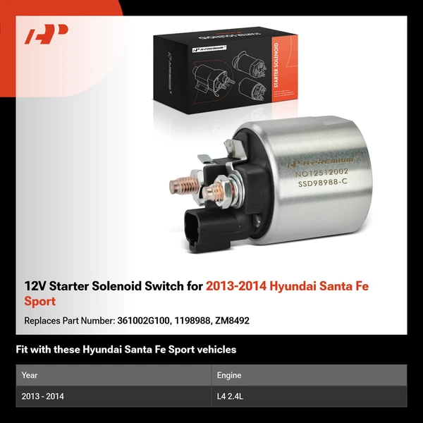 12V Starter Solenoid Switch for 2013-2014 Hyundai Santa Fe Sport