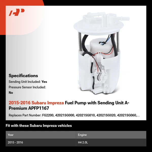 2015-2016 Subaru Impreza Fuel Pump with Sending Unit A-Premium APFP1167