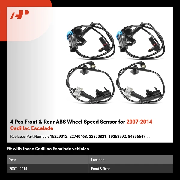 4 Pcs Front & Rear ABS Wheel Speed Sensor for 2007-2014 Cadillac Escalade