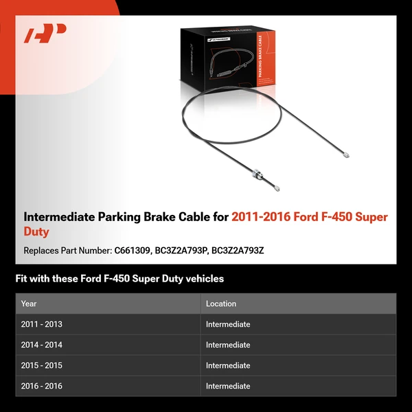 Intermediate Parking Brake Cable for 2011-2016 Ford F-450 Super Duty