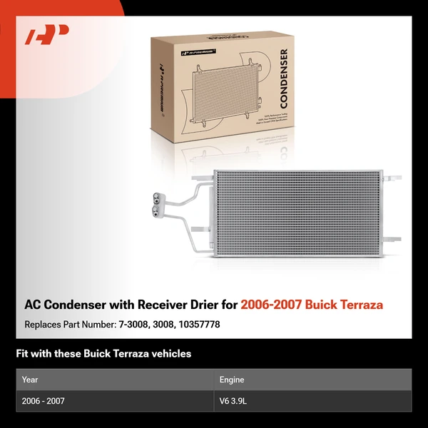 AC Condenser with Receiver Drier for 2006-2007 Buick Terraza