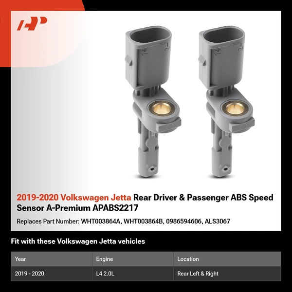 2019-2020 Volkswagen Jetta Rear Driver & Passenger ABS Speed Sensor A-Premium APABS2217