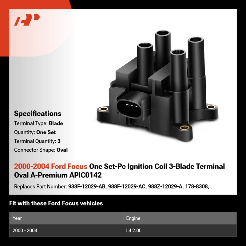 2000-2004 Ford Focus One Set-Pc Ignition Coil 3-Blade Terminal Oval A-Premium APIC0142