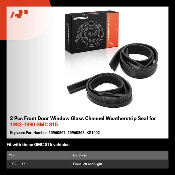 2 Pcs Front Door Window Glass Channel Weatherstrip Seal for 1982-1990 GMC S15