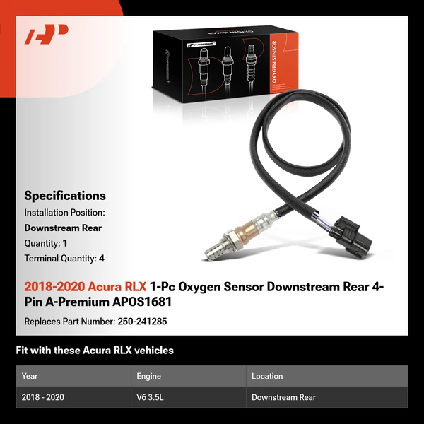 2018-2020 Acura RLX 1-Pc Oxygen Sensor Downstream Rear 4-Pin A-Premium APOS1681