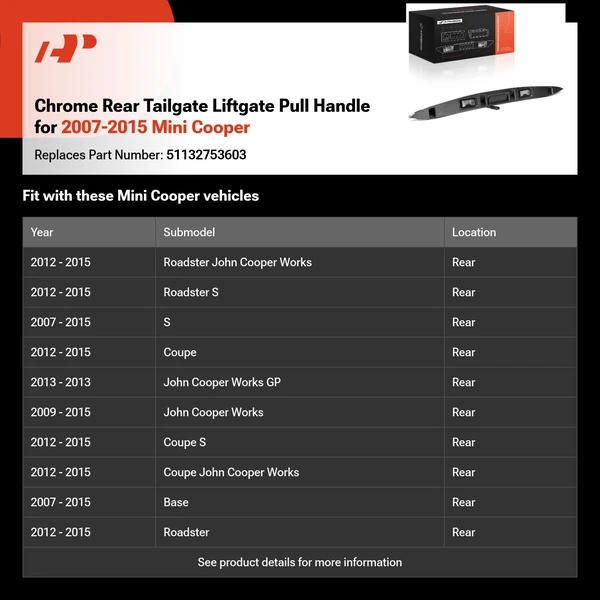 Chrome Rear Tailgate Liftgate Pull Handle for 2007-2015 Mini Cooper