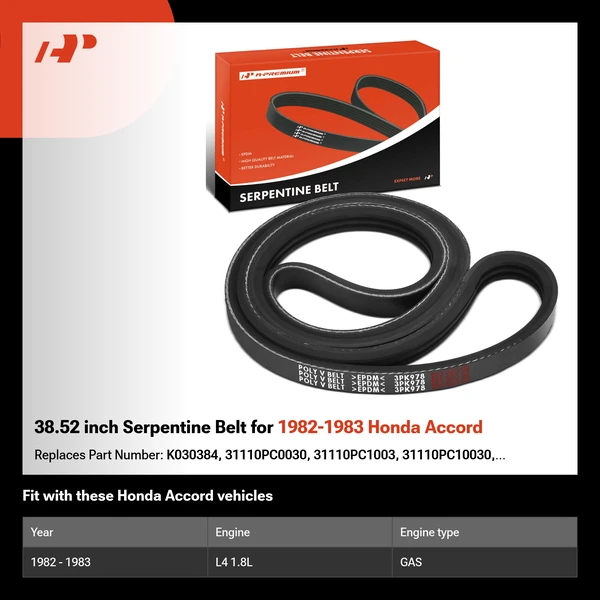38.52 inch Serpentine Belt for 1982-1983 Honda Accord
