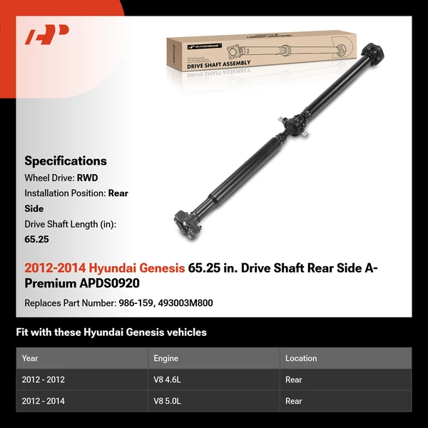 2012-2014 Hyundai Genesis 65.25 in. Drive Shaft Rear Side A-Premium APDS0920