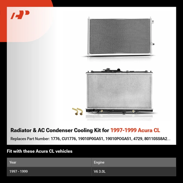 Radiator & AC Condenser Cooling Kit for 1997-1999 Acura CL