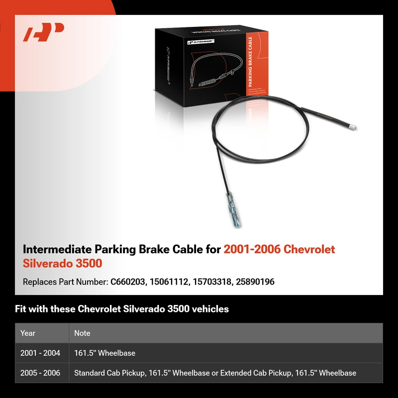 Intermediate Parking Brake Cable for 2001-2006 Chevrolet Silverado 3500