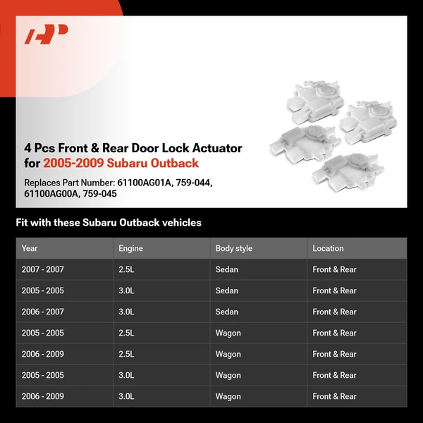 4 Pcs Front & Rear Door Lock Actuator for 2005-2009 Subaru Outback