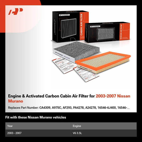 Engine & Activated Carbon Cabin Air Filter for 2003-2007 Nissan Murano