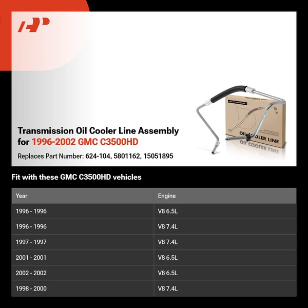 Transmission Oil Cooler Line Assembly for 1996-2002 GMC C3500HD