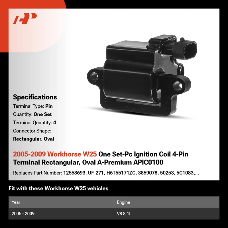 2005-2009 Workhorse W25 One Set-Pc Ignition Coil 4-Pin Terminal Rectangular, Oval A-Premium APIC0100