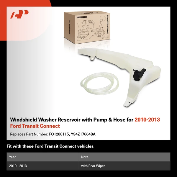 Windshield Washer Reservoir with Pump & Hose for 2010-2013 Ford Transit Connect