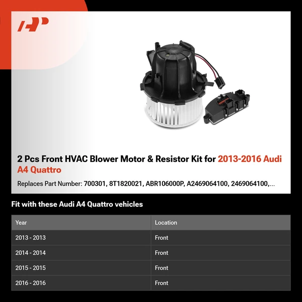 2 Pcs Front HVAC Blower Motor & Resistor Kit for 2013-2016 Audi A4 Quattro
