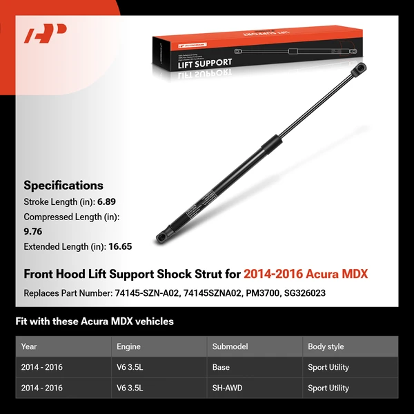 Front Hood Lift Support Shock Strut for 2014-2016 Acura MDX