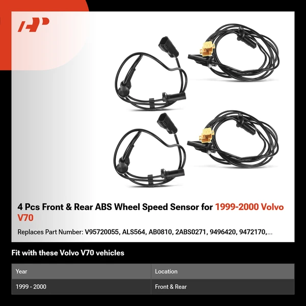 4 Pcs Front & Rear ABS Wheel Speed Sensor for 1999-2000 Volvo V70