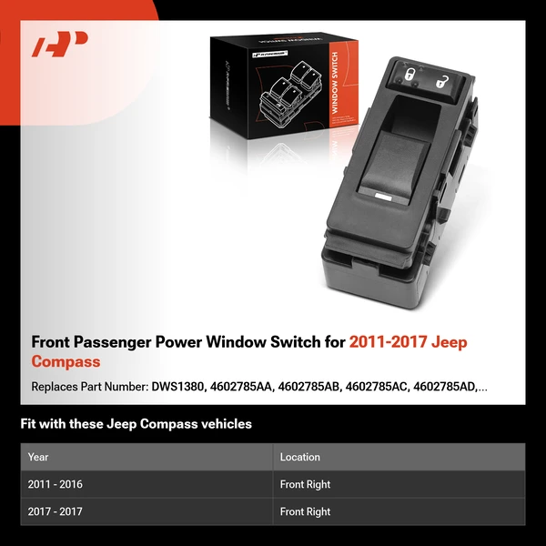 Front Passenger Power Window Switch for 2011-2017 Jeep Compass