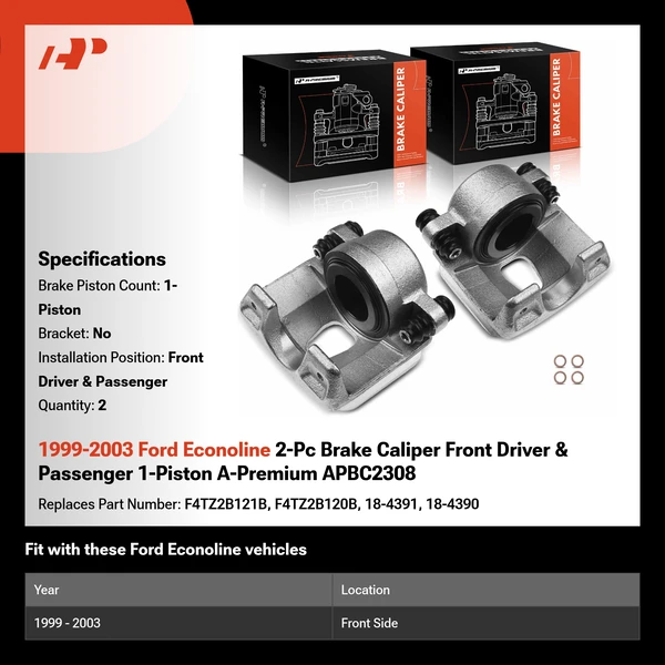 1999-2003 Ford Econoline 2-Pc Brake Caliper Front Driver & Passenger 1-Piston A-Premium APBC2308