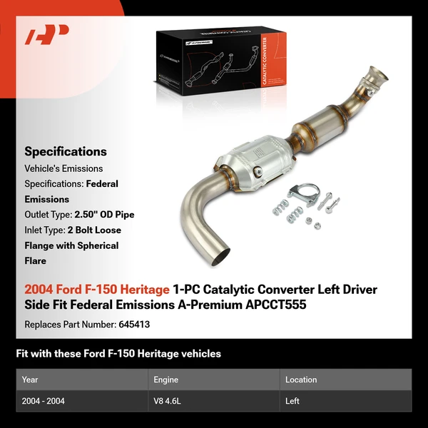 2004 Ford F-150 Heritage 1-PC Catalytic Converter Left Driver Side Fit Federal Emissions A-Premium APCCT555
