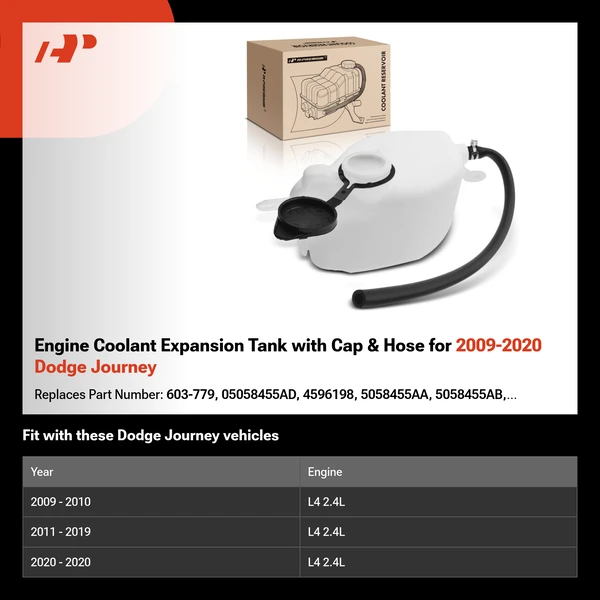 Engine Coolant Expansion Tank with Cap & Hose for 2009-2020 Dodge Journey