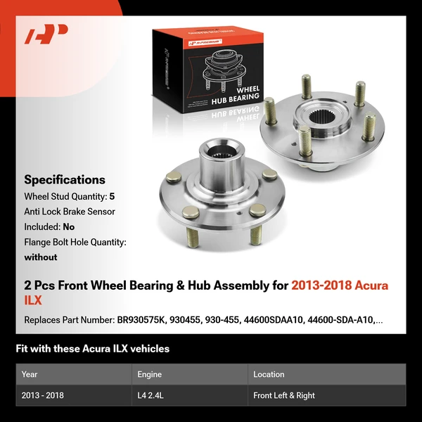 2 Pcs Front Wheel Bearing & Hub Assembly for 2013-2018 Acura ILX