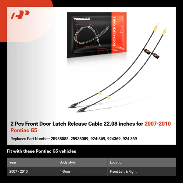 2 Pcs Front Door Latch Release Cable 22.08 inches for 2007-2010 Pontiac G5