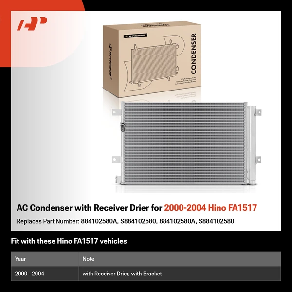 AC Condenser with Receiver Drier for 2000-2004 Hino FA1517