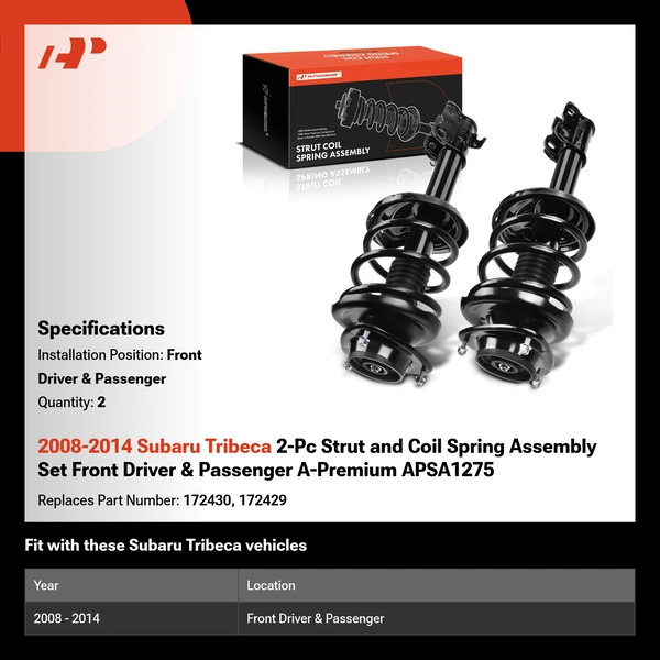 2008-2014 Subaru Tribeca 2-Pc Strut and Coil Spring Assembly Set Front Driver & Passenger A-Premium APSA1275