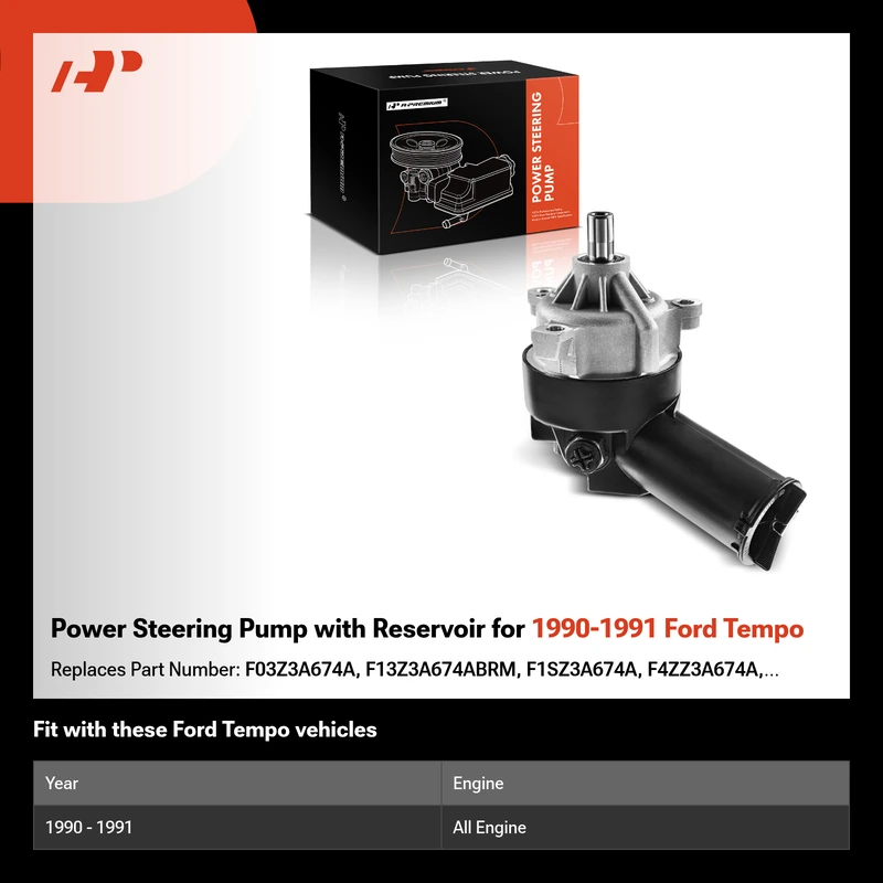 Power Steering Pump with Reservoir for 1990-1991 Ford Tempo