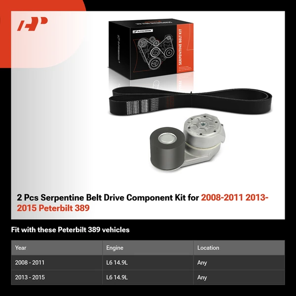 2 Pcs Serpentine Belt Drive Component Kit for 2008-2011 2013-2015 Peterbilt 389