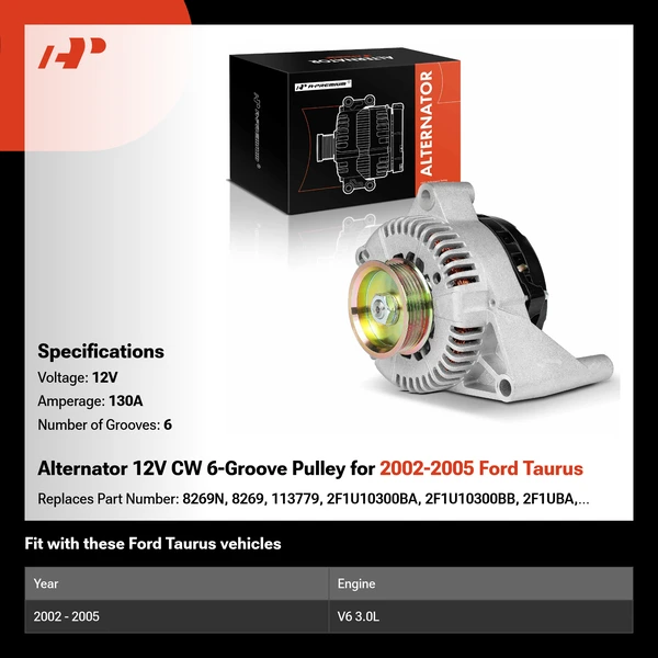 Alternator 12V CW 6-Groove Pulley for 2002-2005 Ford Taurus