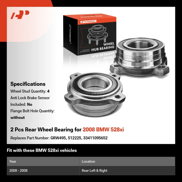 2 Pcs Rear Wheel Bearing for 2008 BMW 528xi