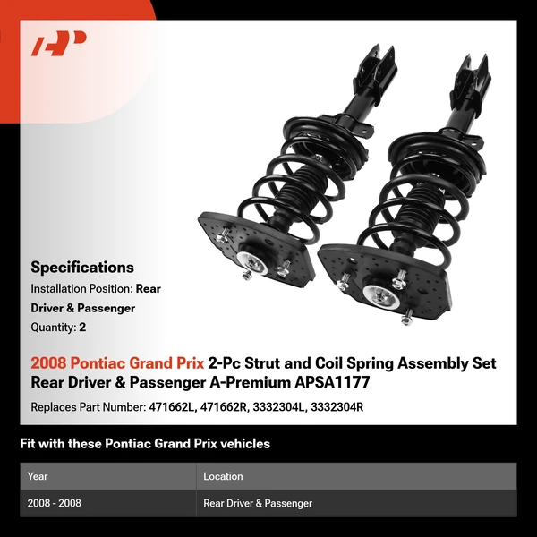 2008 Pontiac Grand Prix 2-Pc Strut and Coil Spring Assembly Set Rear Driver & Passenger A-Premium APSA1177
