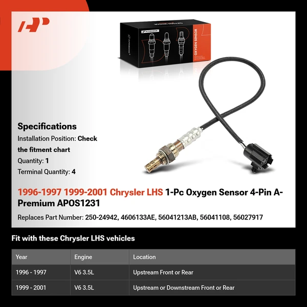 1996-1997 1999-2001 Chrysler LHS 1-Pc Oxygen Sensor 4-Pin A-Premium APOS1231
