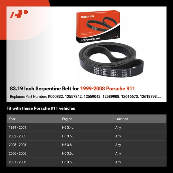 83.19 Inch Serpentine Belt for 1999-2008 Porsche 911
