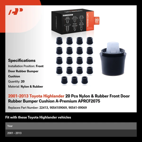 2001-2013 Toyota Highlander 20 Pcs Nylon & Rubber Front Door Rubber Bumper Cushion A-Premium APRCF2075